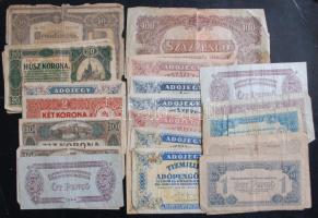 Vegyes bankjegy tétel: 1848. 5Ft "Kossuth-bankó" piros T:III + 1920-1946. koronák, pengők, V.H. pengők, adópengők, összesen 22db T:II,III,III-,IV