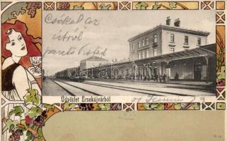 Érsekújvár Railway Station, Art Nouveau, litho