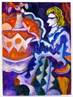 Jelzés nélkül: Ülő nő. Olaj, karton, 37x27cm