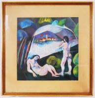 Jelzés nélkül: Fürdőző nők. Tempera, karton, üvegezett keretben, 73x73cm