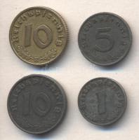 Német 3. Birodalom 1938E 10Pf + 1940B 10Pf + 1941A 5Pf + 1942B 1Pf T:2-
German Third Reich 1938E 10 ...