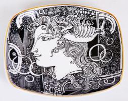 Szász Endre által tervezett Hollóházi porcelán kis tálka, jelzett, hibátlan, 14×13 cm
