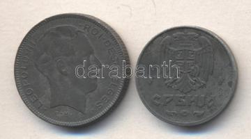 Belgium/német megszállás 1943. 5Fr Zn + Szerbia/német megszállás 1942. 2D Zn T:2,2- Belgium/German occupation 1943. 5 Francs Zn + Serbia/German occupation 1972. 2 Dinara Zn C:XF,VF