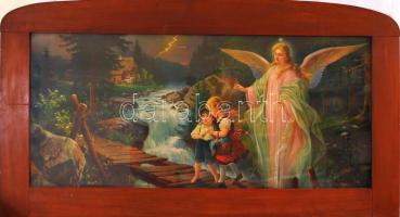 Hatalmas fa üvegezett képkeret, belső:120×51 cm, külső: 137×71 cm, nyomattal