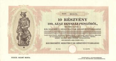 Kecskemét 1926. "Kecskeméti Szikvízgyár Részvénytársaság" 10 részvény 100P-ről "XXXIX. SZÁMÚ MINTA"