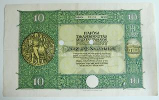 Hajós 1929. Hajósi Takarékpénztár Részvénytársaság részvénye 10P-ről lyukasztással érvénytelenítve