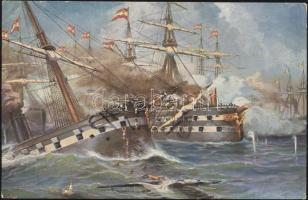 The battle of Lissa, artist signed