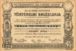 1916 Az új nyári időmérés történelmi emléklpja