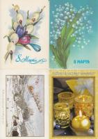 21 db modern lap, Nagykarácsonyi üdvözlőlap és 16 db szovjet díjjegyes üdvözlőlap