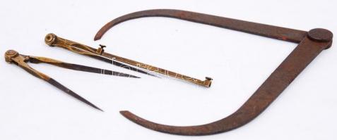 Cca 1900, három darab körző, h:12,16,20 cm