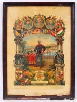 cca 1916 "Szolgálati időm emlékéül" I. világháborús katonai emléklap, kivágott katona fotóval 55×40 cm