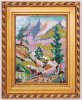 Gobelin kép szép régi keretben, 28×33 cm