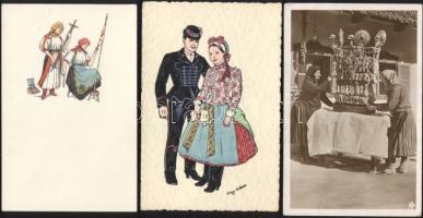 5 db régi, használatlan magyar folklórlap / 5 pieces unused Hungarian folklore postcards