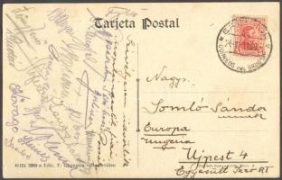 1931 Az Újpest FC labdarúgóinak üdvözlő sorai Montevideóból Somló Sándornak aláírásaikkal (Dudás, Kővágó, Stófián, etc.)