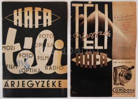 1936-1938 HAFA fotócikkek, fényképeszőgépek és rádiók katalógusa 2 db