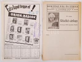 1925-1936 2 db Orion rádió árlap