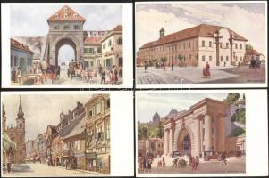 Budapest 7 db használatlan, jó minőségű városképes lap, Műemlékek Országos Bizottságágának sorozata, pinx. Dörre Tivadar, Csánky