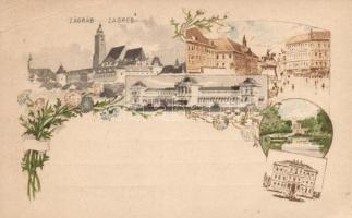 1896 Ezredéves Országos Kiállítás - 12 darabos, 2kr díjjegyes képeslapsorozat; megíratlan lapok, köztük lithok, pinx. Cserna, Dörre, Morelli