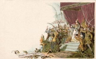 1896 Ezredéves Országos Kiállítás - 12 darabos, 2kr díjjegyes képeslapsorozat; megíratlan lapok, köz...