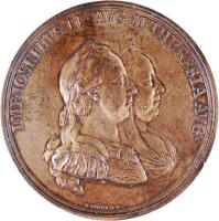 Erdély 1769. "Mária Terézia és II. József / A földművelés, bányászat és kereskedés fejlődése" aranyozott bronz emlékérem. Szign.: Franz Xaver Würth (58.5mm/62g) T:2,2- (lekopás) Transylvania 1769. Maria Theresia and Joseph II gold plated bronze medallion for the development of the agriculture, mining and trade. "IMP IOSEPHVS II AVG M THERESIA AVG / DACIA FELIX - AGRIS, FODINIS, COMMERCIO MDCCLXIX" Sign.: Franz Xaver Würth (58.5mm/62g) C:aXF,VF HTÉ (erdély) 1024.