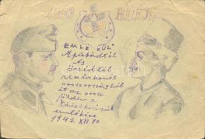 Hungarian military, handmade postcard from WWII, New Year greeting card (b)