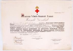 1930 Magyar Vöröskereszt Egylet díszes oklevele ápolónő részére szép állapotban / Hungarian Red-Cross document 50x36 cm