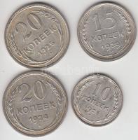 Szovjetunió 1924. 20k Ag + 1925. 10k Ag + 20k Ag + 1929. 15k Ag T:2 Soviet Union 1924. 20 kopeks Ag + 1925. 10 kopeks Ag + 20 kopeks Ag + 1929. 15 kopeks Ag C:XF