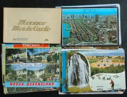 89 db régi és modern vegyes képeslap, 20 darabos, régi Monte Carlo képeslapfüzet, valamint 69 db modern, vegyes tematikájú motívumlap, közlekedéssel kapcsolatos motívumlapok az '50-es évek elejéről, tengerentúli városképes lapok