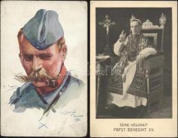 2 db régi motívumlap, egy katonai, pinx. E. Dupuis, és egy XV. Benedek pápáról / 2 pieces topic cards, a soldier, pinx. E. Dupuis, and Pope Benedict XV.