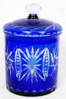 Nagy méretű kobalt kék bonbonier, több rétegű, csiszolt, hámozott, hibátlan, m:25 cm, d:17 cm