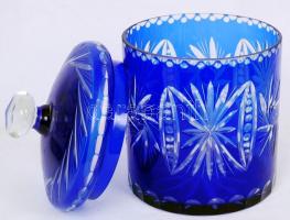 Nagy méretű kobalt kék bonbonier, több rétegű, csiszolt, hámozott, hibátlan, m:25 cm, d:17 cm