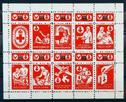 1944 Vöröskereszt, 10 darabos levélzáró kis ív, fölülnyomott 20 f. Ritka!