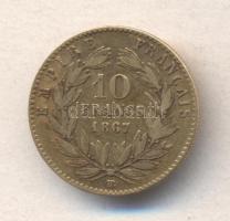 Franciaország 1867BB 10Fr Au (3.18g/0.900) Strasbourg T:3
France 1867BB 10 Francs Au (3.18g/0.900) S...