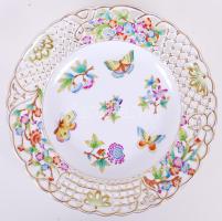 Herendi Viktoria mintás áttört dísztányér, jelzett, kézzel festett, hibátlan, d:24 cm