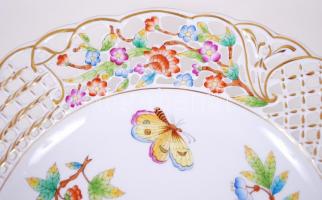 Herendi Viktoria mintás áttört dísztányér, jelzett, kézzel festett, hibátlan, d:24 cm