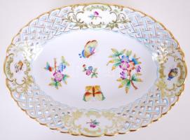 Herendi Viktoria mintás áttört díszkosár, jelzett, kézzel festett, hibátlan, 25×18 cm