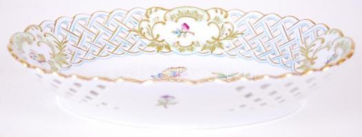 Herendi Viktoria mintás áttört díszkosár, jelzett, kézzel festett, hibátlan, 25×18 cm