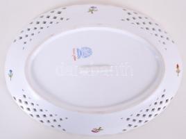 Herendi Viktoria mintás áttört díszkosár, jelzett, kézzel festett, hibátlan, 25×18 cm