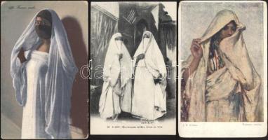 3 darab régi, használatlan arab folklór lap / 3 pieces unused, Arabian folklore postcards