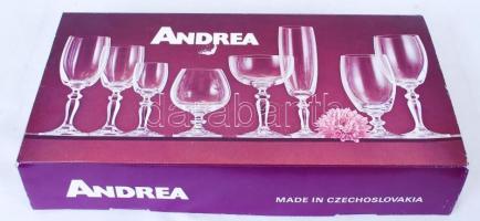 Andrea 6db-os komplett csehszlovák kristály pezsgőspohár készlet eredeti dobozában /  Czeckoslovakian crystal champagne flute set, complete