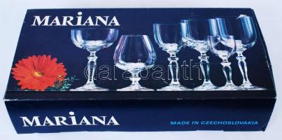 Mariana 6db-os komplett csehszlovák kristály borospohár készlet eredeti dobozában /  Czeckoslovakian crystal wine glass set, complete