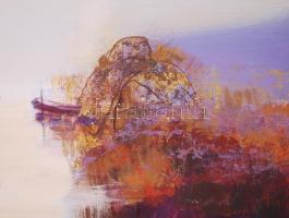 Balogh Ervin (1925-): Fény a vízen. Olaj, farost, jelzett, szép keretben 62×81 cm