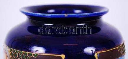 Kézzel festett japán porcelán váza (tetején 1mm-es csorba), kopott, jelzett, /
Hand-painted Japanese...