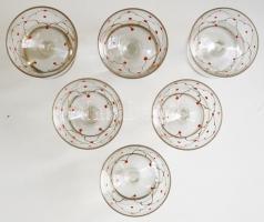 Likőrös poharak, kézzel festett, egyiknek a talpán 7mm-es csorba, összesen 6 db