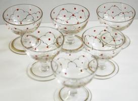 Likőrös poharak, kézzel festett, egyiknek a talpán 7mm-es csorba, összesen 6 db