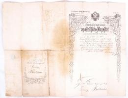 1876 Katonai kinevezési okmány szárazpecséttel / 1876 Austrian military document with dry seal and signature