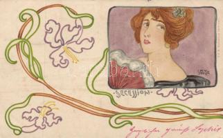 Lady, Art Nouveau litho, s: Carl Józsa