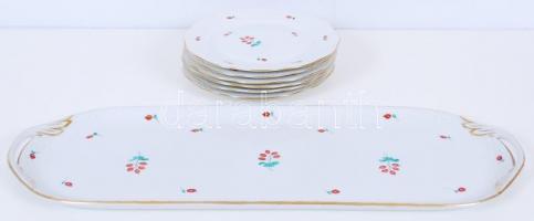 Herendi csipkebogyó mintás süteményes készlet, kézzel festett, jelzett, hibátlan, tányérok d:19 cm, ...