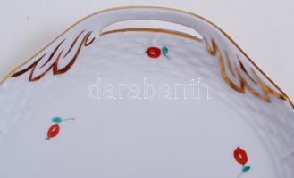 Herendi csipkebogyó mintás süteményes készlet, kézzel festett, jelzett, hibátlan, tányérok d:19 cm, ...