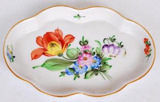Herendi virág mintás tálka, jelzett, kézzel festett, 1mm lepattanás, 13×9 cm